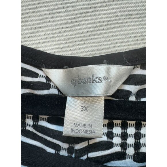 Cj Banks Womens Tunic Top Round Neck Asymmetrical Size 3X Black White 3/4 Sleeve - Picture 3 of 12